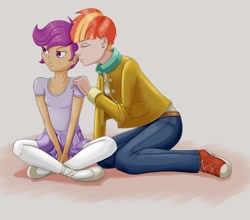Size: 1856x1635 | Tagged: safe, artist:scs-g3-n17, scootaloo, windy whistles, equestria girls, g4, adopted, adopted offspring, age difference, ballerina, cheek kiss, equestria girls-ified, female, human coloration, infidelity, kissing, lesbian, mother and child, mother and daughter, pouting, scootadoption, scootarina, ship:windyscoots, shipping, tomboy taming