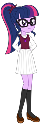 Size: 1500x4256 | Tagged: safe, artist:sketchmcreations, sci-twi, twilight sparkle, equestria girls, g4, casual, clothes, dress, female, hands behind back, simple background, smiling, socks, solo, sweater vest, transparent background, vector, white dress