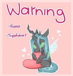 Size: 1080x1115 | Tagged: safe, artist:rankiedashlight, queen chrysalis, changeling, changeling queen, g4, biting, cute, cutealis, female, heart, pure unfiltered evil, solo