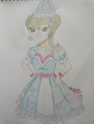 Size: 1548x2048 | Tagged: safe, artist:wrath-marionphauna, applejack, human, g4, look before you sleep, clothes, dress, froufrou glittery lacy outfit, humanized, princess applejack, solo, traditional art