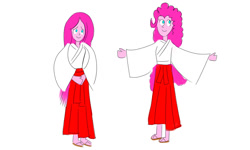Size: 1280x768 | Tagged: safe, artist:horsesplease, pinkie pie, equestria girls, g4, clothes, doodle, duality, japan, japanese, miko, pinkamena diane pie, priestess, robes, sandals