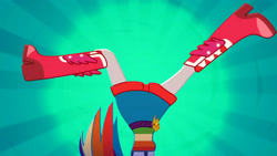 Size: 3410x1920 | Tagged: safe, screencap, rainbow dash, equestria girls, g4, my little pony equestria girls: summertime shorts, raise this roof, belt, boots, breakdancing, clothes, cutie mark, cutie mark on clothes, fall formal outfits, female, legs, pictures of legs, shoes, solo