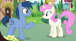 Size: 691x373 | Tagged: safe, screencap, blues, noteworthy, twinkleshine, earth pony, pony, unicorn, g4, triple threat, cropped, duo, female, male, mare, stallion, talking