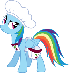 Size: 2912x3000 | Tagged: safe, artist:cloudy glow, rainbow dash, pegasus, pony, g4, the last roundup, .ai available, chef's hat, cherry sorter outfit, hat, high res, simple background, solo, transparent background, vector