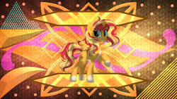 Size: 3840x2160 | Tagged: safe, artist:inaactive, artist:laszlvfx, edit, sunset shimmer, pony, g4, high res, raised hoof, solo, wallpaper, wallpaper edit