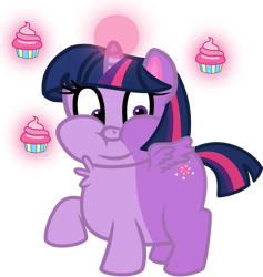 Size: 1024x1081 | Tagged: safe, artist:tiny-toons-fan, twilight sparkle, alicorn, pony, pony life, chubby cheeks, cupcake, double chin, fat, female, food, magic, mare, simple background, solo, telekinesis, transparent background, twilard sparkle, twilight sparkle (alicorn)