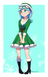 Size: 750x1193 | Tagged: safe, artist:riouku, oc, oc only, oc:rym, human, candy, candy cane, christmas, clothes, dress, food, holiday, humanized, solo