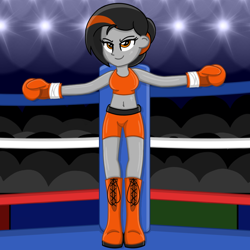 Size: 1200x1200 | Tagged: safe, artist:toyminator900, oc, oc:dusk strike, equestria girls, g4, belly button, boxing, boxing ring, clothes, gloves, midriff, sports, sports bra