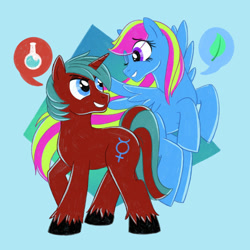 Size: 2000x2000 | Tagged: safe, artist:mediocremare, oc, oc only, pegasus, pony, unicorn, duo, female, high res, male, mare, stallion