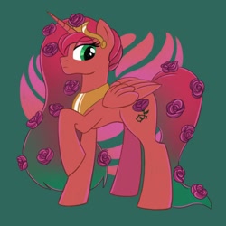Size: 2000x2000 | Tagged: safe, artist:mediocremare, oc, oc only, alicorn, pony, female, flower, flower in hair, high res, mare, peytral, raised hoof, rose, solo
