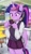 Size: 602x1024 | Tagged: safe, artist:maren, twilight sparkle, alicorn, anthro, g4, cellphone, chair, chalkboard, classroom, clothes, cute, desk, focus, hair curlers, highschool, necktie, phone, school, school uniform, schoolgirl, skirt, smartphone, solo, twiabetes, twilight sparkle (alicorn)