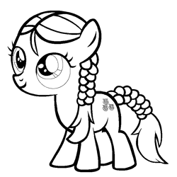 Size: 768x768 | Tagged: safe, artist:kyokinokeaseda, boysenberry, earth pony, pony, g4, twilight time, black and white, coloring page, female, filly, grayscale, lineart, monochrome, simple background, smiling, solo, triple berry, white background