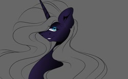 Size: 1080x667 | Tagged: safe, artist:tessa_key_, nightmare rarity, pony, unicorn, g4, bedroom eyes, bust, eyelashes, female, horn, mare, partial color, solo
