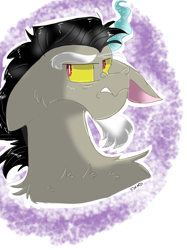 Size: 899x1200 | Tagged: safe, artist:cocolove2176, discord, draconequus, g4, abstract background, bust, grumpy, male, solo