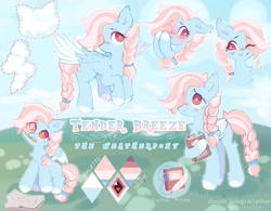 Size: 1926x1500 | Tagged: safe, artist:astralblues, oc, oc only, pegasus, pony, book, cloud, cute, cutie mark, female, filly, flying, holding, looking at you, one eye closed, reference, reference sheet, shy, sitting, smiling, smiling at you, solo, wink, winking at you