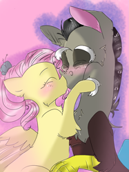 Size: 899x1200 | Tagged: safe, artist:cocolove2176, discord, fluttershy, draconequus, pegasus, pony, g4, blushing, bust, cheek squish, eyes closed, female, kissing, male, mare, ship:discoshy, shipping, squishy cheeks, straight, wings