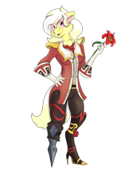 Size: 2000x2500 | Tagged: safe, artist:euspuche, oc, oc only, oc:carmen garcía, anthro, amputee, clothes, female, flower, high res, looking at you, peg leg, pirate, prosthetic leg, prosthetic limb, prosthetics, simple background, smiling, solo, transparent background