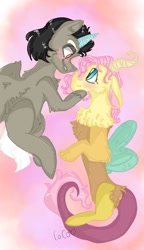 Size: 540x938 | Tagged: safe, artist:cocolove2176, discord, fluttershy, alicorn, draconequus, pony, g4, blushing, boop, draconequified, female, flutterequus, flying, grin, looking at each other, male, noseboop, ponified, pony discord, role reversal, ship:discoshy, shipping, smiling, species swap, stallion, straight