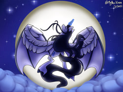 Size: 1920x1440 | Tagged: safe, artist:kurikiin, oc, oc only, oc:mythic moon, alicorn, bat pony, bat pony alicorn, pony, bat wings, horn, moon, solo, wings