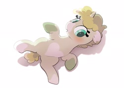 Size: 2048x1446 | Tagged: safe, artist:mochi_nation, oc, oc only, oc:flannel tea, pony, unicorn, blushing, cute, female, lying down, mare, ocbetes, on back, overhead view, simple background, solo, white background