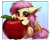 Size: 2494x2016 | Tagged: safe, artist:pridark, fluttershy, bat pony, pony, g4, apple, bat ponified, chibi, cute, cute little fangs, eye reflection, fangs, female, flutterbat, food, high res, leaf, looking at you, mare, nom, patreon, patreon reward, race swap, reflection, shyabates, shyabetes, solo, wings