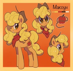Size: 1781x1742 | Tagged: safe, artist:cherrnichka, oc, oc only, earth pony, pony, apple family member, cowboy hat, female, hat, mare, neckerchief, reference sheet, smiling, solo, stetson