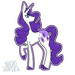 Size: 1280x1280 | Tagged: safe, artist:necro-hamster, part of a set, rarity, pony, unicorn, g4, female, looking back, mare, outline, raised hoof, redesign, simple background, solo, white background