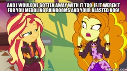Size: 600x337 | Tagged: safe, edit, edited screencap, screencap, adagio dazzle, sunset shimmer, equestria girls, equestria girls specials, g4, my little pony equestria girls: better together, my little pony equestria girls: sunset's backstage pass, caption, image macro, memeful.com, scooby-doo!, smugset shimmer, text