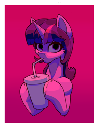 Size: 900x1150 | Tagged: safe, artist:hc0, twilight sparkle, pony, g4, bust, drink, drinking, drinking straw, gradient background, hoof hold, limited palette, looking at you, milkshake, portrait, solo