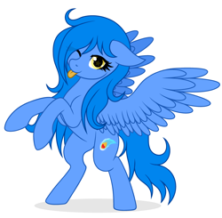 Size: 3498x3432 | Tagged: safe, artist:rioshi, artist:starshade, oc, oc only, oc:blue bolt, pegasus, pony, 2021, ;p, base used, bipedal, cute, female, high res, one eye closed, pegasus oc, rearing, simple background, solo, starry eyes, tongue out, white background, wingding eyes, wings