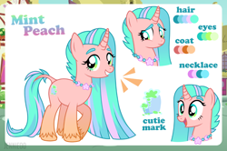 Size: 1200x798 | Tagged: safe, alternate version, artist:jennieoo, oc, oc only, oc:mint peach, pony, unicorn, happy, long mane, show accurate, shy, smiling, solo
