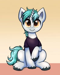 Size: 2378x3000 | Tagged: safe, artist:confetticakez, oc, oc only, pony, unicorn, clothes, freckles, high res, looking at you, shirt, smiling, solo
