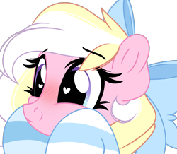 Size: 2185x1904 | Tagged: safe, artist:emberslament, oc, oc only, oc:bay breeze, pegasus, pony, blushing, bow, clothes, cute, female, hair bow, heart eyes, mare, ocbetes, simple background, socks, solo, striped socks, transparent background, wingding eyes
