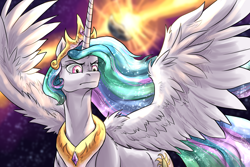 Size: 1500x1000 | Tagged: safe, artist:not-ordinary-pony, derpibooru exclusive, princess celestia, alicorn, pony, g4, angry, female, mare, solo, spread wings, wings