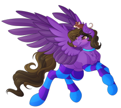 Size: 4242x3804 | Tagged: safe, artist:amazing-artsong, oc, oc only, oc:hannah rainboom, mouse, pegasus, pony, absurd resolution, clothes, female, mare, simple background, socks, solo, striped socks, tongue out, transparent background, two toned wings, wings
