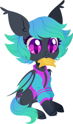 Size: 1478x2500 | Tagged: safe, artist:belka-sempai, oc, oc only, oc:moondrive, bat pony, pony, rubronycon, bat pony oc, cute, female, mare, mascot, mouth hold, ocbetes, simple background, solo, ticket, transparent background