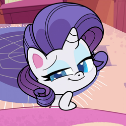 Size: 940x940 | Tagged: safe, screencap, rarity, pony, unicorn, g4.5, my little pony: pony life, princess probz, cropped, cute, female, looking at you, mare, raribetes, smiling, solo