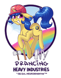 Size: 1976x2520 | Tagged: safe, artist:dsp2003, oc, oc only, pony, unicorn, commission, compass, grin, hard hat, logo, looking at you, male, mallet, rainbow, ruler, saw, simple background, smiling, transparent background