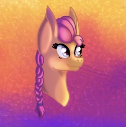 Size: 449x453 | Tagged: safe, artist:fallsplash, sunny starscout, earth pony, pony, g5, braid, bust, female, gradient background, mare, portrait, smiling, solo