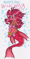 Size: 1166x2260 | Tagged: safe, artist:gilster262, oc, oc only, oc:mezma, mermaid, siren, female, smiling, solo, traditional art