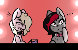 Size: 1207x784 | Tagged: safe, artist:lazerblues, oc, oc:connie amore, oc:miss eri, black and red mane, bowtie, collar, two toned mane