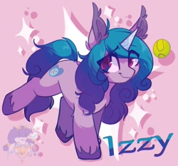 Size: 1993x1857 | Tagged: safe, artist:drawtheuniverse, izzy moonbow, pony, unicorn, g5, chest fluff, female, izzy's tennis ball, mare, solo, tennis ball
