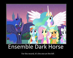 Size: 999x800 | Tagged: safe, artist:thejboy88, edit, edited screencap, screencap, applejack, fluttershy, princess celestia, princess luna, rainbow dash, rarity, a canterlot wedding, g4, dark horse, motivational poster