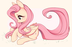Size: 1280x841 | Tagged: safe, artist:dammmnation, fluttershy, pegasus, pony, cute, female, lying down, mare, profile, prone, shyabetes, solo