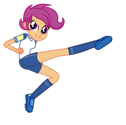 Size: 1205x1194 | Tagged: safe, artist:gmaplay, scootaloo, equestria girls, g4, clothes, clothes swap, gym uniform, older, older scootaloo, simple background, solo, sports, sporty style, transparent background