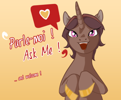 Size: 600x500 | Tagged: safe, artist:satine, oc, oc:satine, pony, unicorn, exclamation point, french, heart, horn, open mouth, pictogram, unicorn oc