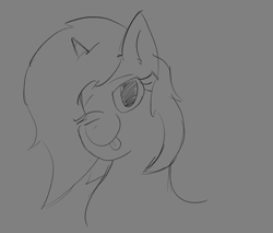 Size: 2000x1700 | Tagged: safe, artist:somber, oc, oc only, pony, unicorn, :p, female, happy, mare, sketch, solo, tongue out