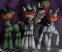 Size: 979x816 | Tagged: safe, artist:beatrizflandes, oc, oc only, alicorn, pegasus, pony, robot, robot pony, unicorn, alicorn oc, cutie mark, digital art, female, five nights at freddy's, horn, looking at you, male, mare, stallion, tail, wings