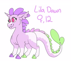 Size: 3239x2780 | Tagged: safe, artist:dodiejinx, oc, oc only, oc:lila dawn, dracony, hybrid, cloven hooves, fangs, female, high res, interspecies offspring, no pupils, offspring, parent:rarity, parent:spike, parents:sparity, simple background, solo, white background