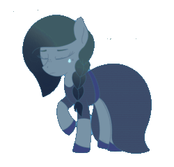 Size: 1840x1758 | Tagged: safe, artist:dyonys, oc, oc:lucky brush, earth pony, pony, alternate hairstyle, animated, braid, clothes, crying, different color palette, freckles, raised hoof, text